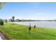 Spacious backyard with pond view, lush grass, and birds at 1781 W Palms Dr, Port Charlotte, FL 33953