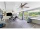 Spacious screened porch with ceiling fans and table at 335 Kenova St, Port Charlotte, FL 33954