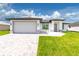 Modern single-story home with gray siding and a two-car garage at 2743 Hopwood Rd, North Port, FL 34287