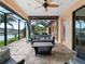 Covered patio with canal views and seating area at 15378 Taurus Cir, Port Charlotte, FL 33981