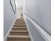 Carpeted staircase with white railing and gray walls leading upstairs to the second story at 5241 Grand Palmetto Way, North Port, FL 34291