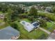 Aerial view showing a house with a pool and solar panels in a residential neighborhood at 3833 Lorton Ave, North Port, FL 34286