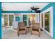 Relaxing patio with wicker chairs and access to the interior at 91 Mark Twain Ln, Rotonda West, FL 33947