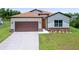 Charming single-story home with a two-car garage and a well-manicured lawn at 1415 Nackman Rd, North Port, FL 34288
