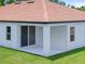 Covered patio with backyard view is the perfect place to enjoy the outdoors at 1415 Nackman Rd, North Port, FL 34288