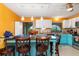 Kitchen with teal cabinets, granite island, and orange walls at 4290 Randypaar St, Port Charlotte, FL 33948