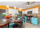 Kitchen with teal cabinets, granite island, and orange walls at 4290 Randypaar St, Port Charlotte, FL 33948