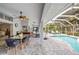 Covered patio, dining area, and view of the pool at 28522 Coco Palm Dr, Punta Gorda, FL 33982