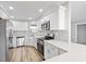 Modern kitchen with white cabinets, stainless steel appliances, and quartz countertops at 7359 Van Lake Dr, Englewood, FL 34224