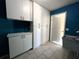 Bright laundry room with white cabinets and teal walls at 1196 Hinton St, Port Charlotte, FL 33952