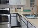 Galley kitchen with stainless steel appliances and light blue cabinets at 4048 Oakview Dr # F2-3, Punta Gorda, FL 33980