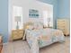 Bedroom with light blue walls, white trim, matching nightstands, and a patterned comforter at 4317 Eldron Ave, North Port, FL 34286