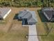 Aerial view of a single-Gathering home with a paved driveway and landscaped yard at 2364 Hagerick Ln, North Port, FL 34288