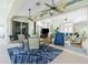 Covered patio with outdoor dining set, ceiling fans, and view of the living room at 3700 Candia Dr, Punta Gorda, FL 33950