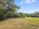 Large grassy backyard with mature trees and a boat trailer at 1228 Eppinger Dr, Port Charlotte, FL 33953