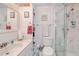 Clean bathroom with shower, vanity, and storage at 18174 Bracken Cir, Port Charlotte, FL 33948