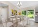 Elegant dining area with modern furniture, chandelier lighting and a sliding glass door leading to the outdoors at 2400 Carpenter Ln, North Port, FL 34286