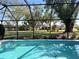 Sparkling pool within a screened enclosure, offering a view of lush landscaping and a serene setting at 3202 Meadow Run Dr, Venice, FL 34293