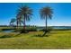 Scenic backyard view of canal with lush grass and palm trees at 17557 Ohara Dr, Port Charlotte, FL 33948