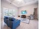 Bright living room with stylish furnishings offers access to screened-in patio and pool area at 5435 Montego Ln, Port Charlotte, FL 33981