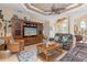 Cozy living room featuring comfortable seating, a ceiling fan and tiled floors at 3663 Whippoorwill Blvd, Punta Gorda, FL 33950
