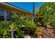 Exterior with lush landscaping featuring a decorative pond, mature trees, and garden art at 805 Brenda Ct, Punta Gorda, FL 33950