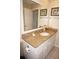 Bathroom with light colored counter, white cabinets, and vanity mirror at 721 Brenda Ct, Punta Gorda, FL 33950
