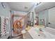 Bathroom with a sink and a baseball themed shower curtain at 1960 Oregon Trl # 2B, Englewood, FL 34224