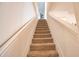 Carpeted staircase with white trim, leading to the upper level of the home at 2208 Darley Oak Way, North Port, FL 34289