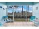 Screened-in patio with blue walls, tile flooring, and serene backyard views at 5783 Sabal Trace Dr # 103B57, North Port, FL 34287