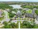 An aerial view of a community pool, recreation areas, and surrounding homes in a lush neighborhood at 12492 Shimmering Oak Cir, Venice, FL 34293