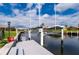 Private boat dock with boat lift along the calm waterway, perfect for the boating enthusiast at 1334 Via Milanese, Punta Gorda, FL 33950