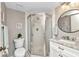 Well-lit bathroom features a tiled shower, marble countertop, and updated fixtures at 25100 Sandhill Blvd # R104, Punta Gorda, FL 33983