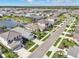 Scenic aerial view of a community with houses, streets, and pond, creating a serene residential neighborhood at 10112 Canaveral Cir, Sarasota, FL 34241