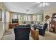 Cozy living room with a large sofa, comfortable recliners, and views of the lush outdoors at 1944 Boddington Trl, Port Charlotte, FL 33980