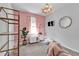 A view from the bedroom with pink walls, bright overhead light, and cat furniture at 206 Santarem Cir, Punta Gorda, FL 33983
