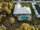 Aerial view showcasing the home's screened pool, neat landscaping, and proximity to surrounding neighborhood at 6938 Rabbit Ave, North Port, FL 34291