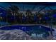 Screened pool with paver deck shows blue lighting and tropical plants at 4529 Enid Ln, North Port, FL 34288