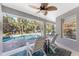Covered lanai area featuring comfortable seating and views of the inviting screened-in pool at 4529 Enid Ln, North Port, FL 34288