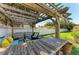 Close up on shaded patio with wooden pergola and comfortable seating, perfect for outdoor relaxation at 621 Trabue Ave, Punta Gorda, FL 33950