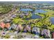 An aerial view of a residential community, highlighting lake views, and a golf course at 1321 Eagles Flight Way, North Port, FL 34287