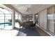 Covered patio with a dining table and screened enclosure, offering a serene outdoor living space by the pool at 944 Genoa Ct, Punta Gorda, FL 33950
