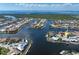 Aerial shot of a waterfront community with private docks and access to the open water at 258 Venezia Ct, Punta Gorda, FL 33950
