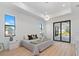 Serene main bedroom with modern lighting, a walkout to patio, and neutral decor at 260 Long Meadow Ln, Rotonda West, FL 33947