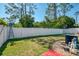 A well-maintained backyard with lush green grass, and a new white fence providing privacy at 1563 Arundel Ave, North Port, FL 34288