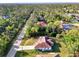 An aerial view of a single Gathering home in a wooded neighborhood at 4221 Circleville St, North Port, FL 34286