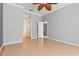 Spacious main bedroom with separate entryways to the en suite bathroom and walk-in closets at 8774 Mystic Cir, North Port, FL 34287