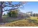 Backyard with a view of screened-in pool area and lush landscaping at 121 Long Meadow Ln, Rotonda West, FL 33947