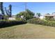 Spacious backyard featuring lush green grass, a privacy hedge, and tall pine trees at 22191 New Rochelle Ave, Port Charlotte, FL 33952