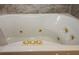 Close-up of bathtub with jets and decorative buttons; brown tiled walls can be seen in the background at 22191 New Rochelle Ave, Port Charlotte, FL 33952